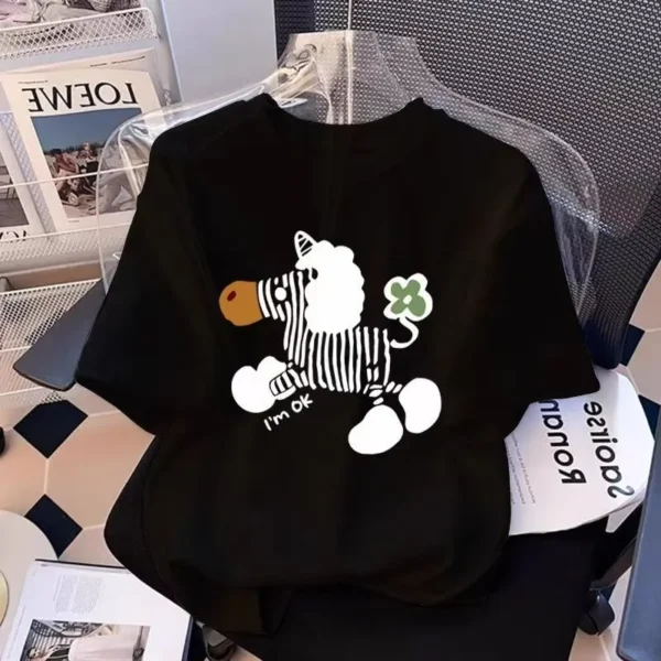 100%纯棉卡通可爱斑马透网红气领短袖t恤男女夏季爆款休闲百搭