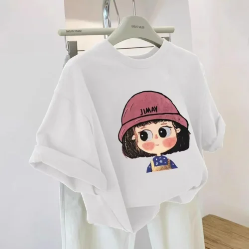 61984415032848c1126fee3985f7e3e0 100%纯棉卡通帽子女孩显瘦高级感女孩减龄爆款圆领