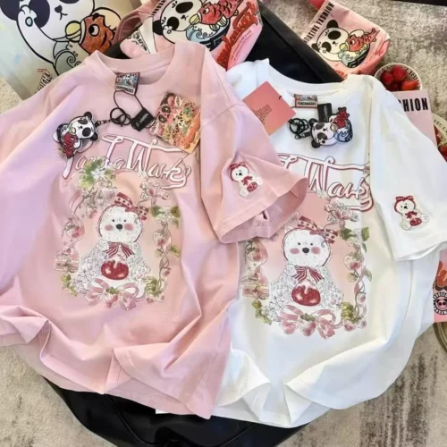 100%纯棉重磅设计感网红双面印花男女情侣短袖情侣