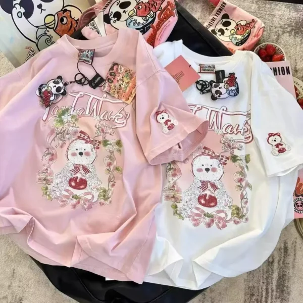 100%纯棉重磅设计感网红双面印花男女情侣短袖情侣