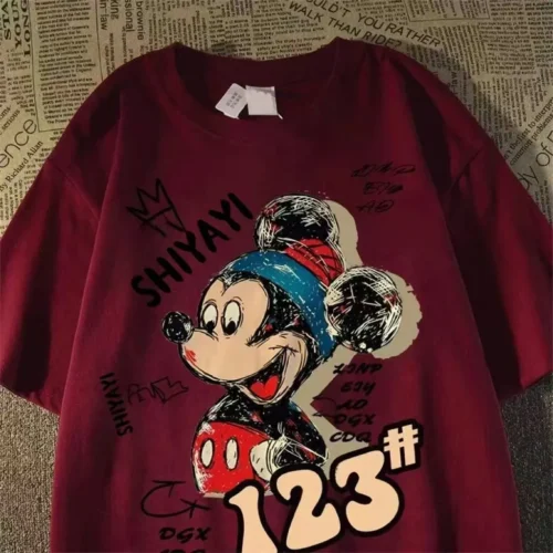 100%纯棉卡通米奇带帽显瘦高级感女孩减龄爆款圆领透气