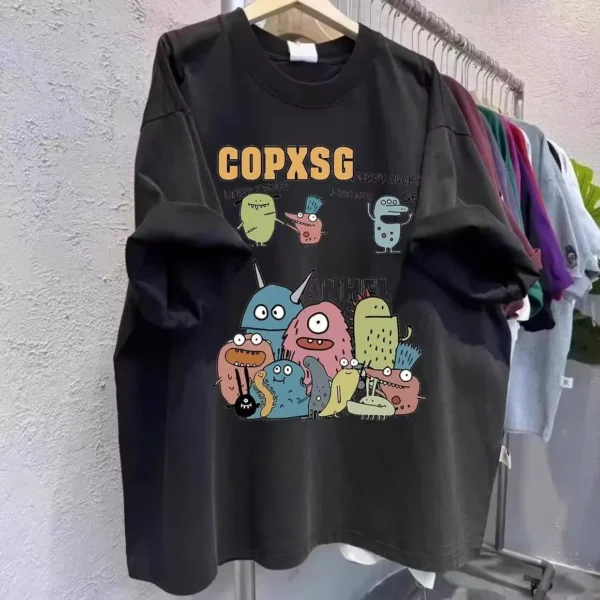 100%纯棉卡通怪兽显瘦高级感女孩减龄爆款圆领透气