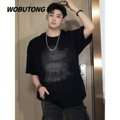 100%纯棉国潮个性领短袖t恤男女夏季爆款休闲百搭情侣上衣