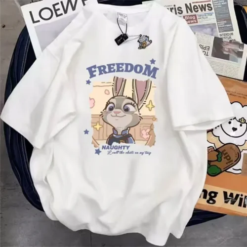 7 100%纯棉卡通可爱洋气减龄圆透网红气领短袖t恤男女夏季爆款