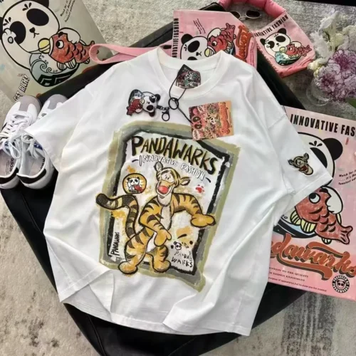 100%纯棉重磅跳跳虎黄色爆款双面印花情侣短袖t恤夏宽松美式