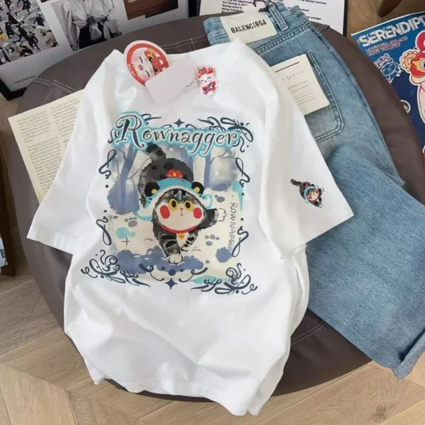 100%纯棉重磅网红双面印花男女情侣短袖宽松透气