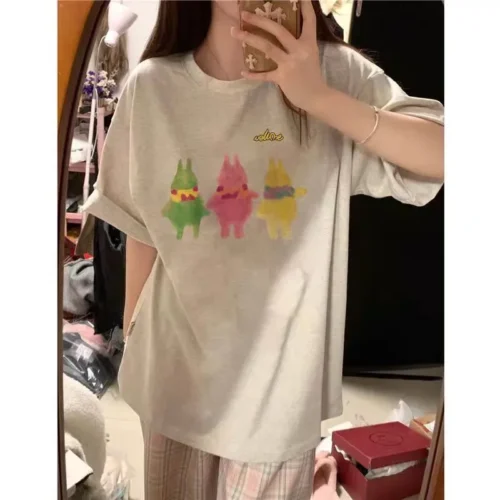 100%纯棉卡通个性圆透气领不起球夏季爆款休闲百搭情侣上衣