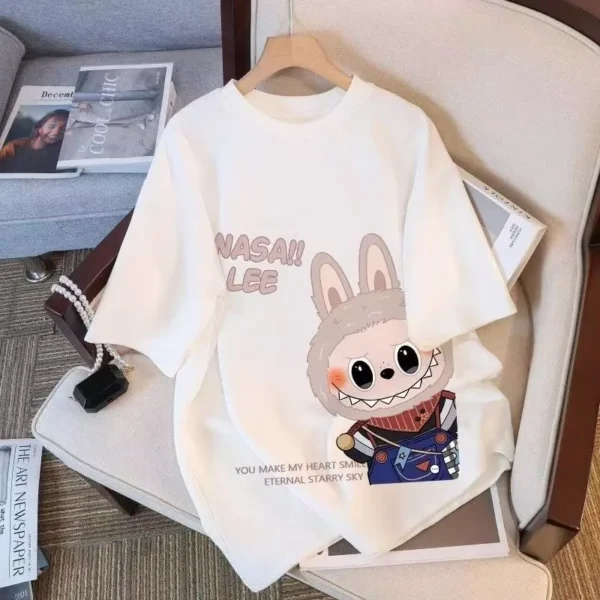 100%纯棉重磅拉布布减龄洋气网红单面印花男女情侣短袖