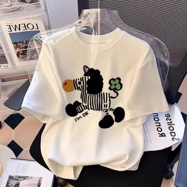 100%纯棉重磅减龄斑马洋气网红双面印花男女情侣短袖