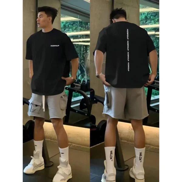 100%纯棉重磅爆款双面印花男款情侣短袖t恤夏宽松美式