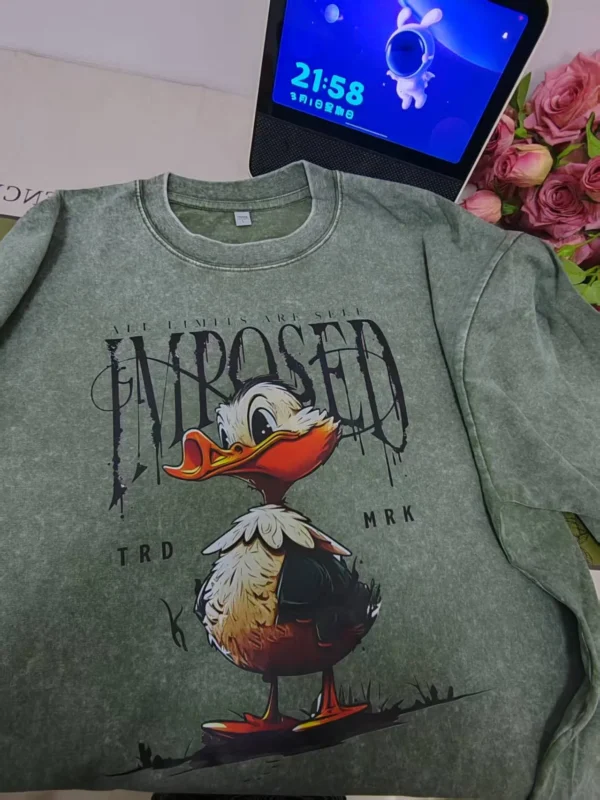 100%纯棉翘嘴鸭子扎染短袖t恤男女夏季街头风宽松圆领情侣上衣