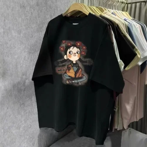 100%纯棉草帽辫子女孩显瘦高级感女孩减龄爆款圆领透气