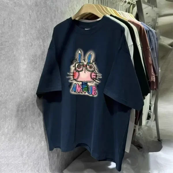 100%纯棉重磅洋气兔减龄洋气网红单面印花男女情侣短袖