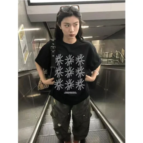 100%纯棉个性圆透气九宫格短袖t恤男女夏季爆款休闲百搭情侣上衣