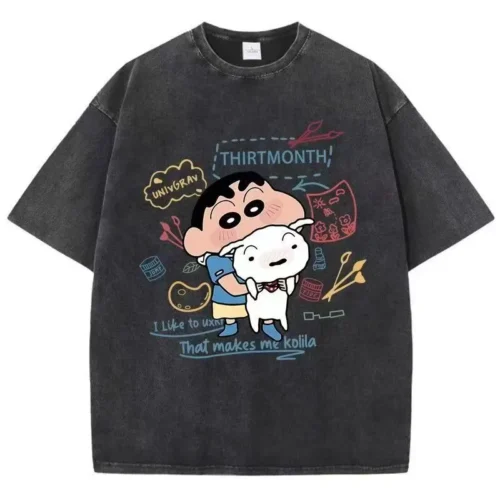 100%纯棉蜡笔小新卡通美式个性扎染短袖t恤男女夏季街头风宽松圆领情侣上衣