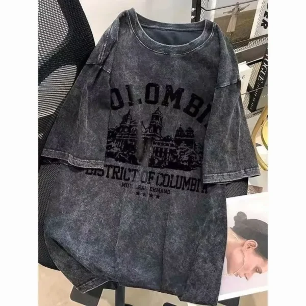 100%纯棉ins美式个性扎染短袖t恤男女四季耳机街头风宽松圆领情侣上衣