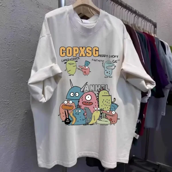 100%纯棉卡通可爱减龄设计感高级爆款圆透网红气领短袖