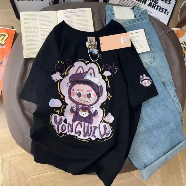 100%纯棉重磅网红拉布布爆款双面印花男女情侣短袖t恤夏宽松美式