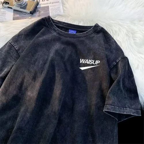 100%纯棉ins美式个性扎染短袖t恤男女简约大气街头风宽松圆领情侣上衣