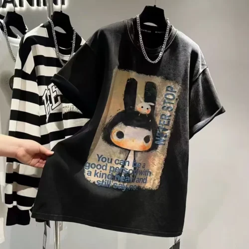 100%纯棉透气兔子百搭大码女孩网红款圆领短袖t恤男女夏季爆款