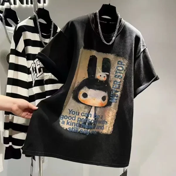 100%纯棉透气兔子百搭大码女孩网红款圆领短袖t恤男女夏季爆款