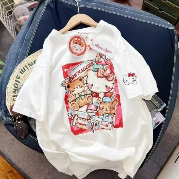 100%纯棉KT可爱重磅网红双面印花男女情侣短袖