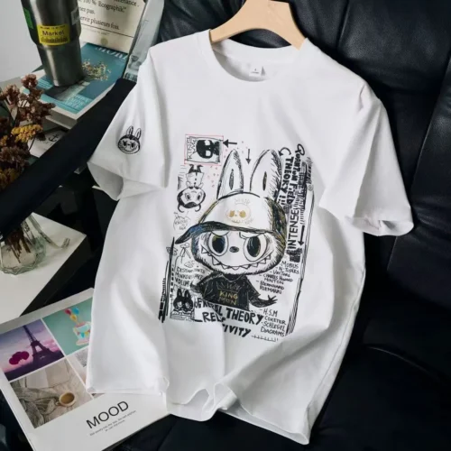 100%纯棉重磅黑白拉布布透气网红双面印花男女情侣短袖设计感