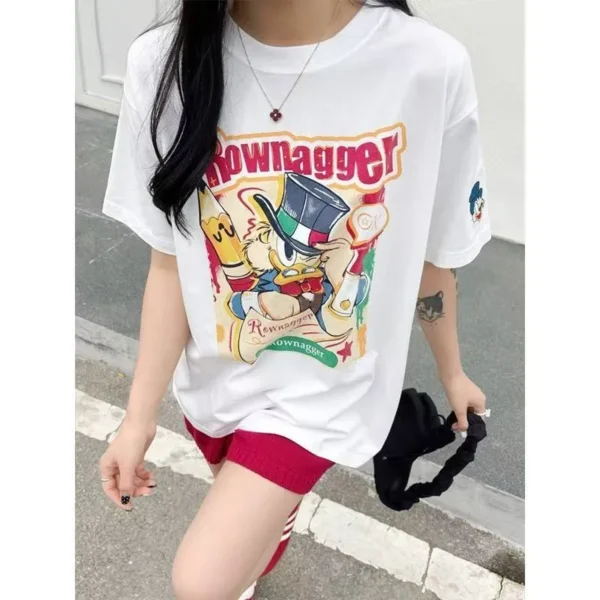 100%纯棉重磅透气网设计感洋气红双面印花男女情侣短袖