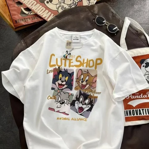 c1675fb3364755e0c27f32ffb060e102 100%纯棉卡通可爱四宫格显瘦笑脸减龄爆款圆透网红气领短袖