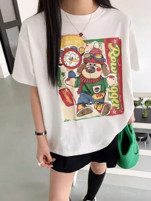 100%纯棉卡通可爱圆透网红气领短袖t恤男女夏季爆款休闲百搭