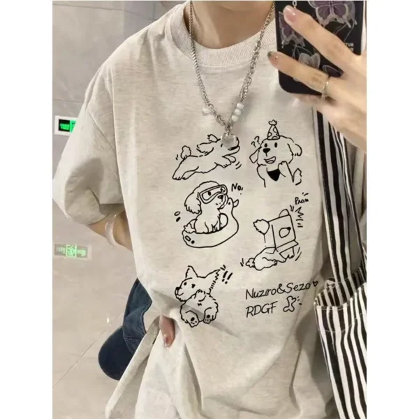 100%纯棉简单字卡通性圆透网红气领短袖t恤男女夏季爆款休闲百搭