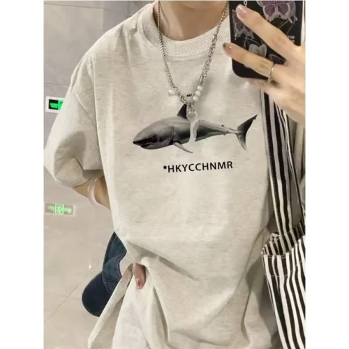 100%纯棉简单字母个性圆透网红气领短袖t恤男女夏季爆款休闲百搭