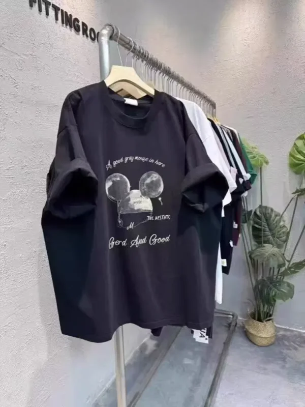 100%纯棉米奇2026年新款气圆领短袖t恤男女夏季爆款休闲百搭