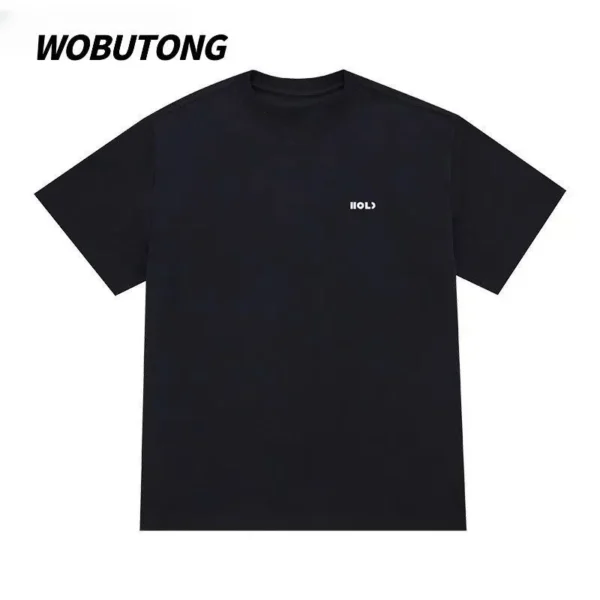 100%纯棉简单设计个性圆透网红气领短袖t恤男女夏季爆款休闲百搭