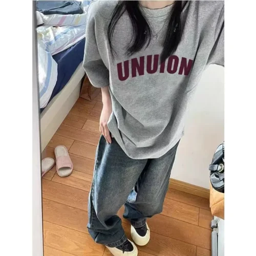 100%纯字母象设计个性圆透网红气领短袖t恤男女夏季爆款休闲百搭