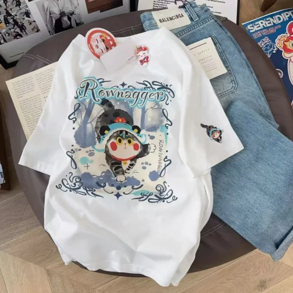 100%纯棉重磅可爱简单网红双面印花男女情侣短袖