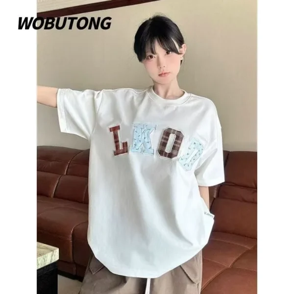 100%纯棉重磅宽松计个性圆透网红气领短袖t恤男女夏季爆款休闲百搭