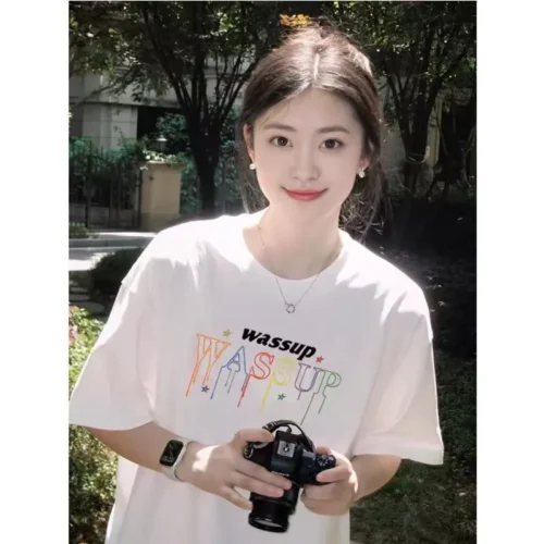 100%纯棉复古设计个性圆透网红气领短袖t恤男女夏季爆款休闲百搭