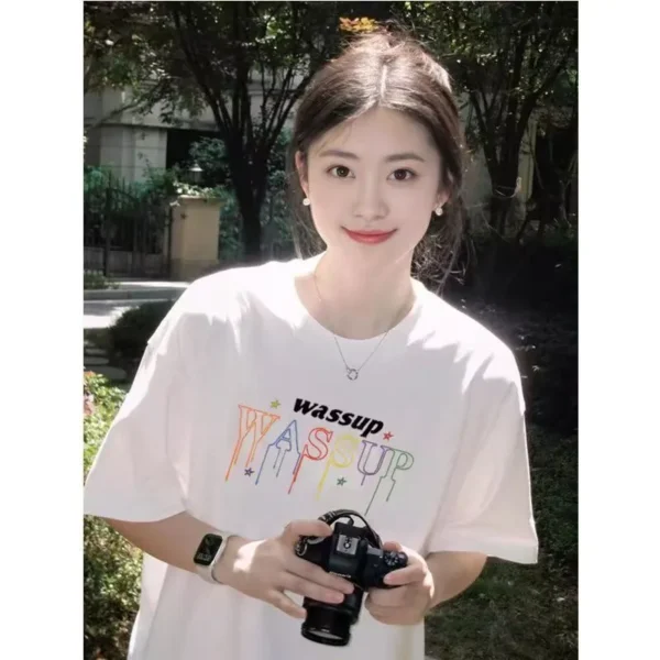 100%纯棉复古设计个性圆透网红气领短袖t恤男女夏季爆款休闲百搭