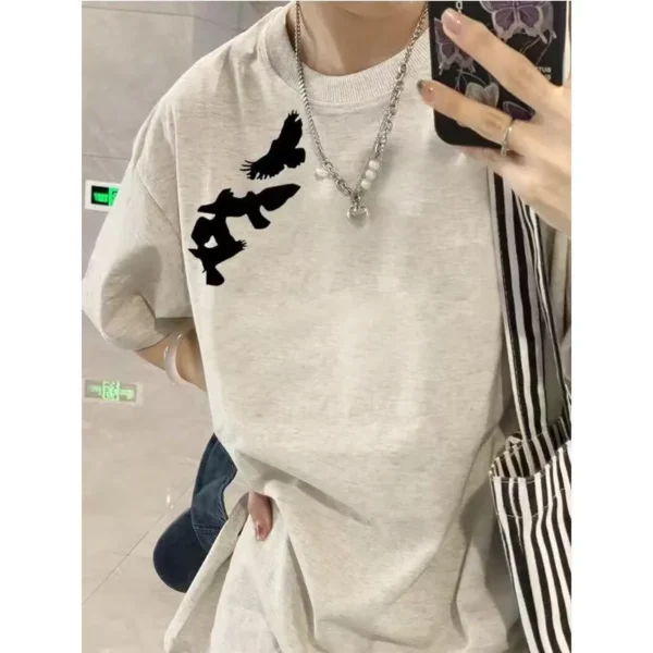 100%纯棉蝴蝶设计个性圆透网红气领短袖t恤男女夏季爆款休闲百搭