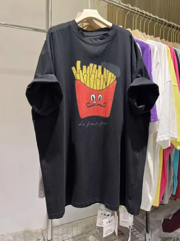 100%纯棉表情包薯条派对透气网红款圆领网红短袖t恤男女同款