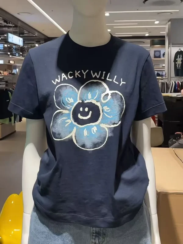 100%纯棉韩版笑脸小花透气网红款圆领短袖t恤女夏季爆款