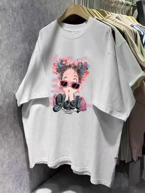 100%纯棉钢丝头戴眼镜网红款圆领网红短袖t恤男女同款