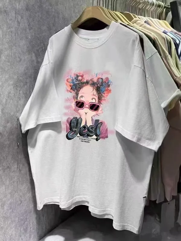 100%纯棉钢丝头戴眼镜网红款圆领网红短袖t恤男女同款