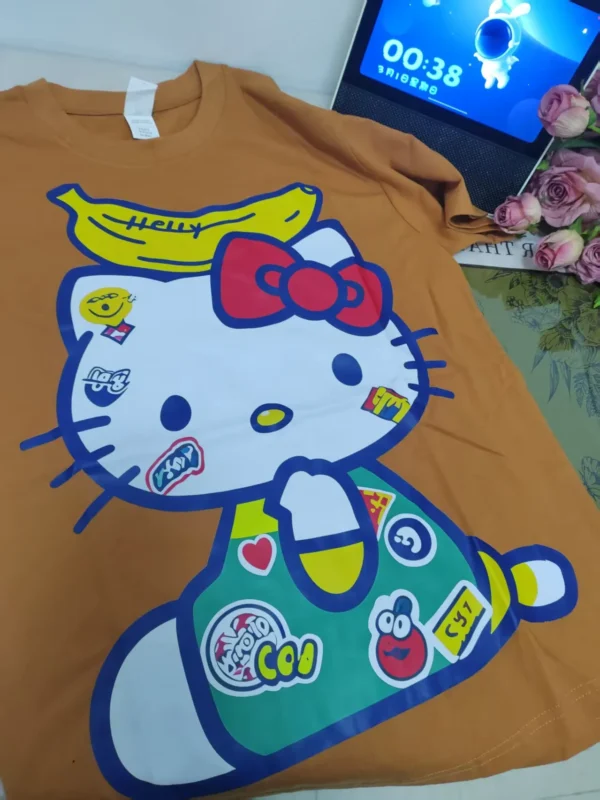 100%纯棉洋气大图KT透气百搭透气网红款圆领短袖t恤