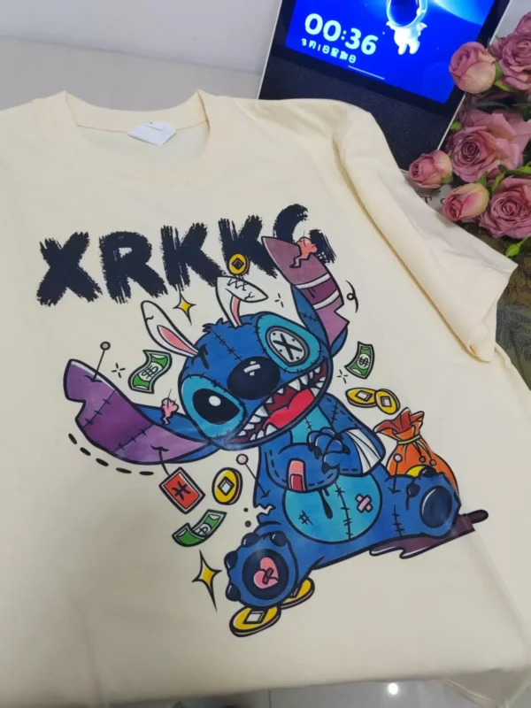 100%纯棉洋气史迪仔透气百搭透气网红款圆领短袖t恤