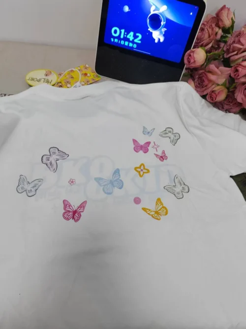 100%纯棉爆款蝴蝶AB面透气显瘦高级百搭减龄爆款圆领透气