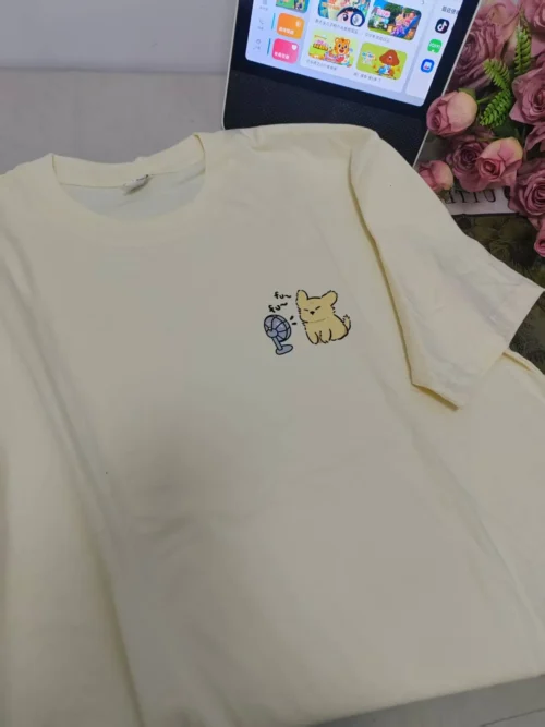 100%纯棉简单小图标卡通高级感款圆领短袖t恤男女夏季爆款