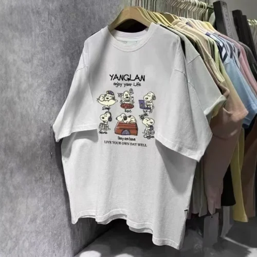 100%纯棉六宫格卡通大码透气网红款圆领网红短袖t恤男女同款