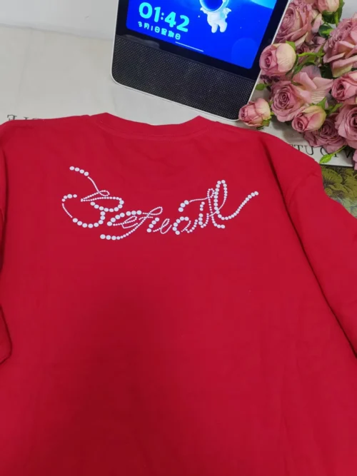 100%纯棉领口仿珍珠新款爆款透气显瘦高级感减龄爆款圆领透气